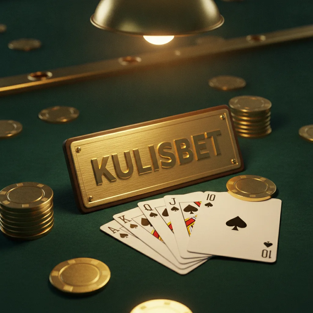 Kulisbet gold plaque on a green felt table with a royal flush